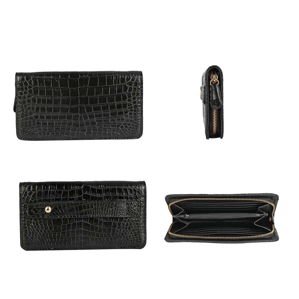 Grand Pelle Black Genuine Caiman Crocodile Leather Shell Along with Cow Leather Lining Wallet | Leather Card Holder Travel Wallet | Leather Purse for Women image number 5