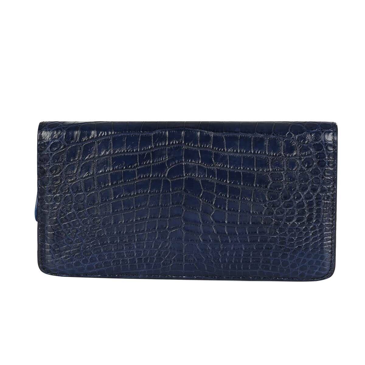 Grand Pelle Navy Genuine Caiman Crocodile Leather Shell Along with Cow Leather Lining Wallet , Leather Card Holder Travel Wallet , Leather Purse for Women image number 0