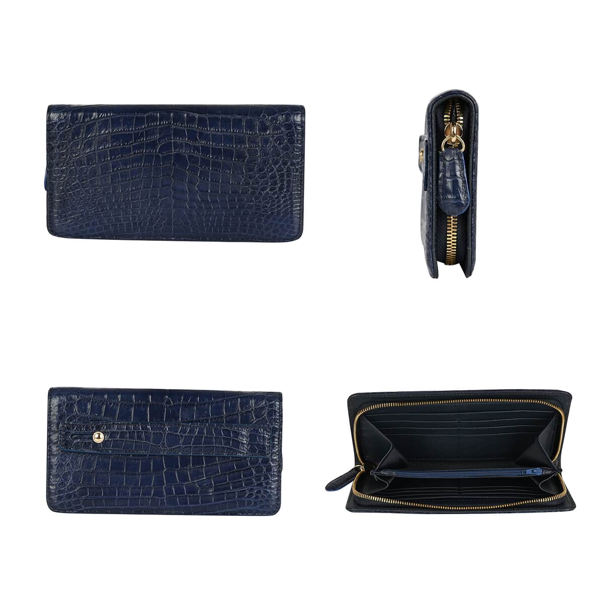 Grand Pelle Navy Genuine Caiman Crocodile Leather Shell Along with Cow Leather Lining Wallet , Leather Card Holder Travel Wallet , Leather Purse for Women image number 2