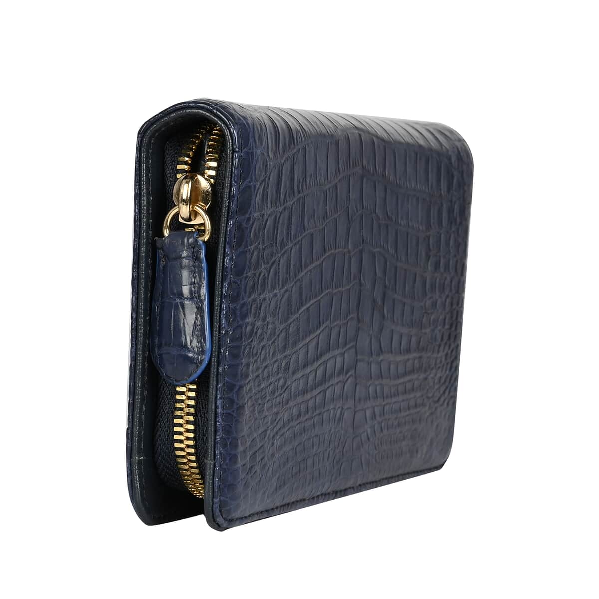 Grand Pelle Navy Genuine Caiman Crocodile Leather Shell Along with Cow Leather Lining Wallet , Leather Card Holder Travel Wallet , Leather Purse for Women image number 3
