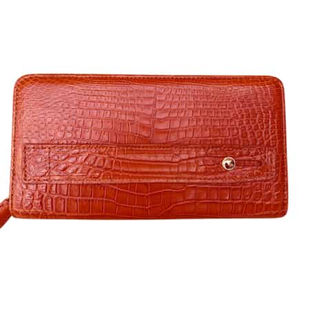 Grand Pelle Coral Genuine Caiman Crocodile Leather Shell Along with Cow Leather Lining Wallet , Leather Card Holder Travel Wallet , Leather Purse for Women image number 0