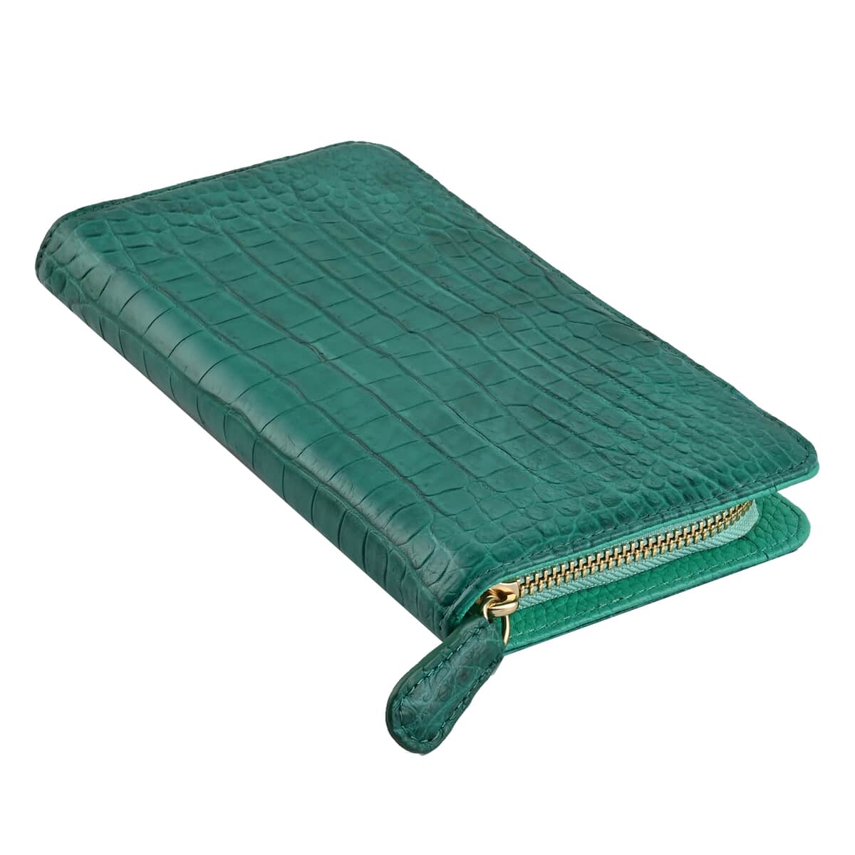 Grand Pelle Turquoise Green Genuine Caiman Crocodile Leather Shell Along with Cow Leather Lining Wallet , Leather Card Holder Travel Wallet , Leather Purse for Women image number 2