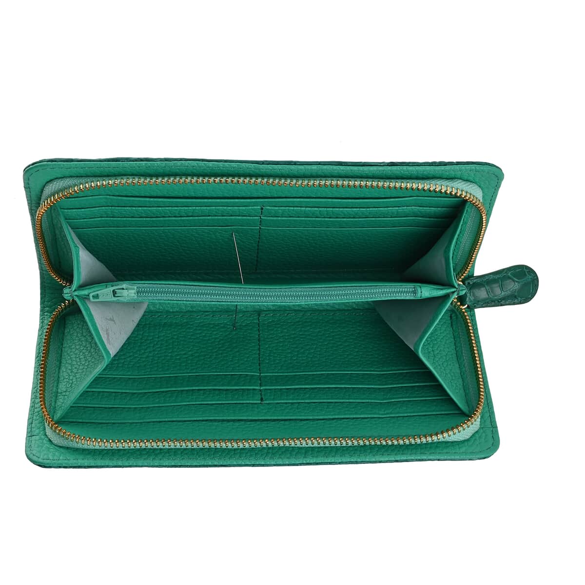 Grand Pelle Turquoise Green Genuine Caiman Crocodile Leather Shell Along with Cow Leather Lining Wallet , Leather Card Holder Travel Wallet , Leather Purse for Women image number 3