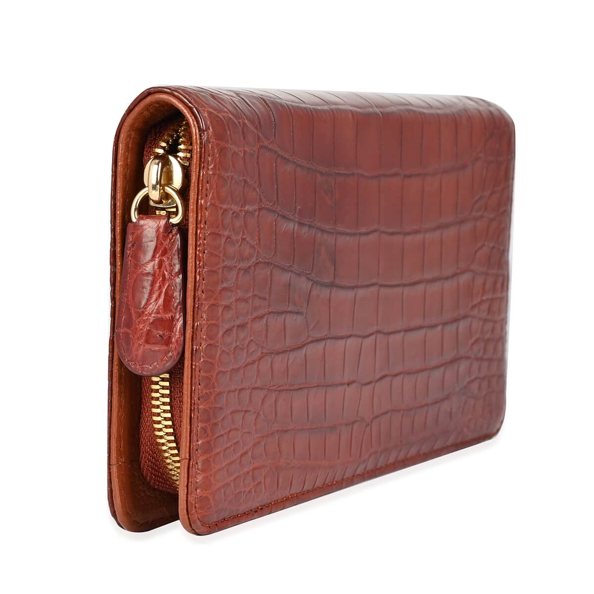 Grand Pelle Red Wine Genuine Caiman Crocodile Leather Shell Along with Cow Leather Lining Wallet , Leather Card Holder Travel Wallet , Leather Purse for Women image number 2