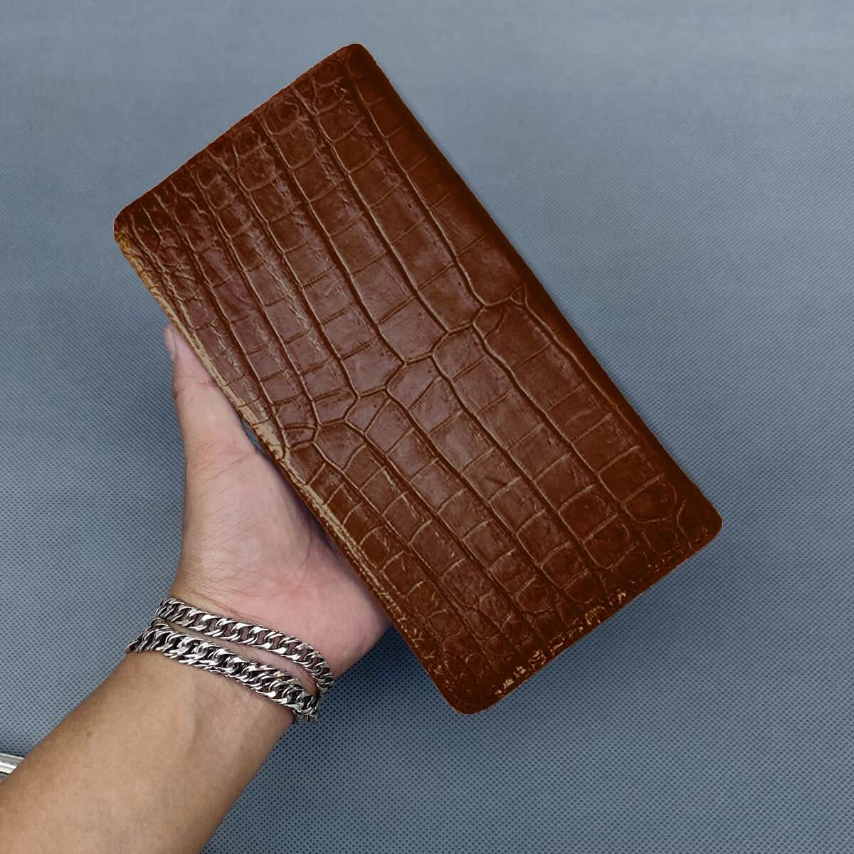 Grand Pelle Genuine Crocodile Leather Dark Chocolate Long Wallet (8.3"x4.3"x1.2") image number 3