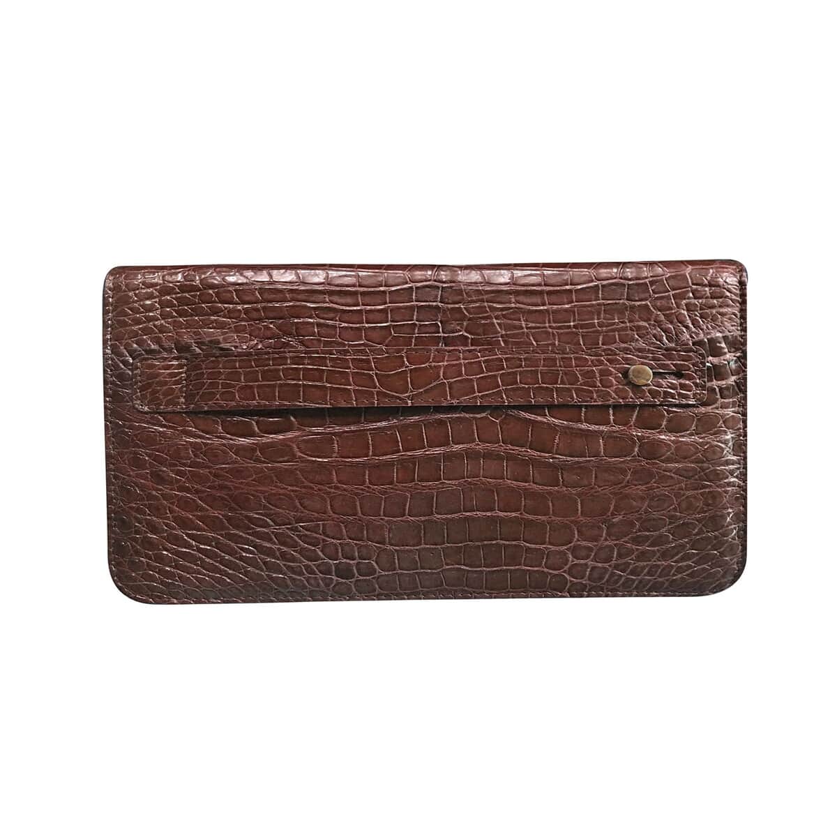 Grand Pelle Genuine Crocodile Leather Dark Chocolate Long Wallet (8.3"x4.3"x1.2") image number 4