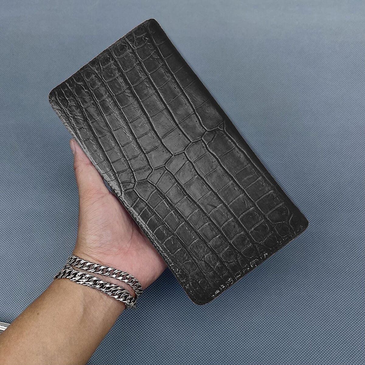 Grand Pelle Genuine Crocodile Leather Black Long Wallet image number 3