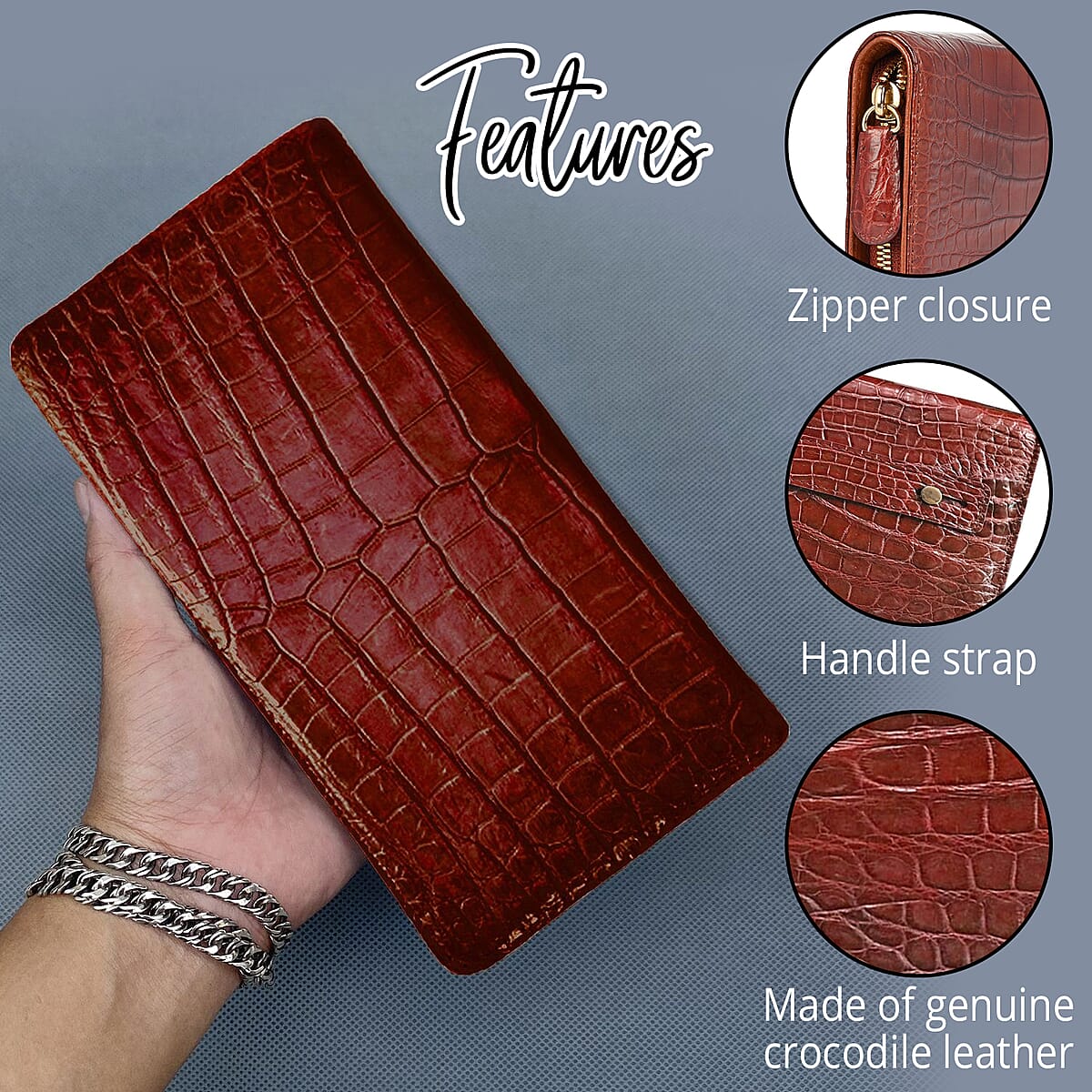 Grand Pelle Genuine Crocodile Leather Light Brown Long Wallet image number 1