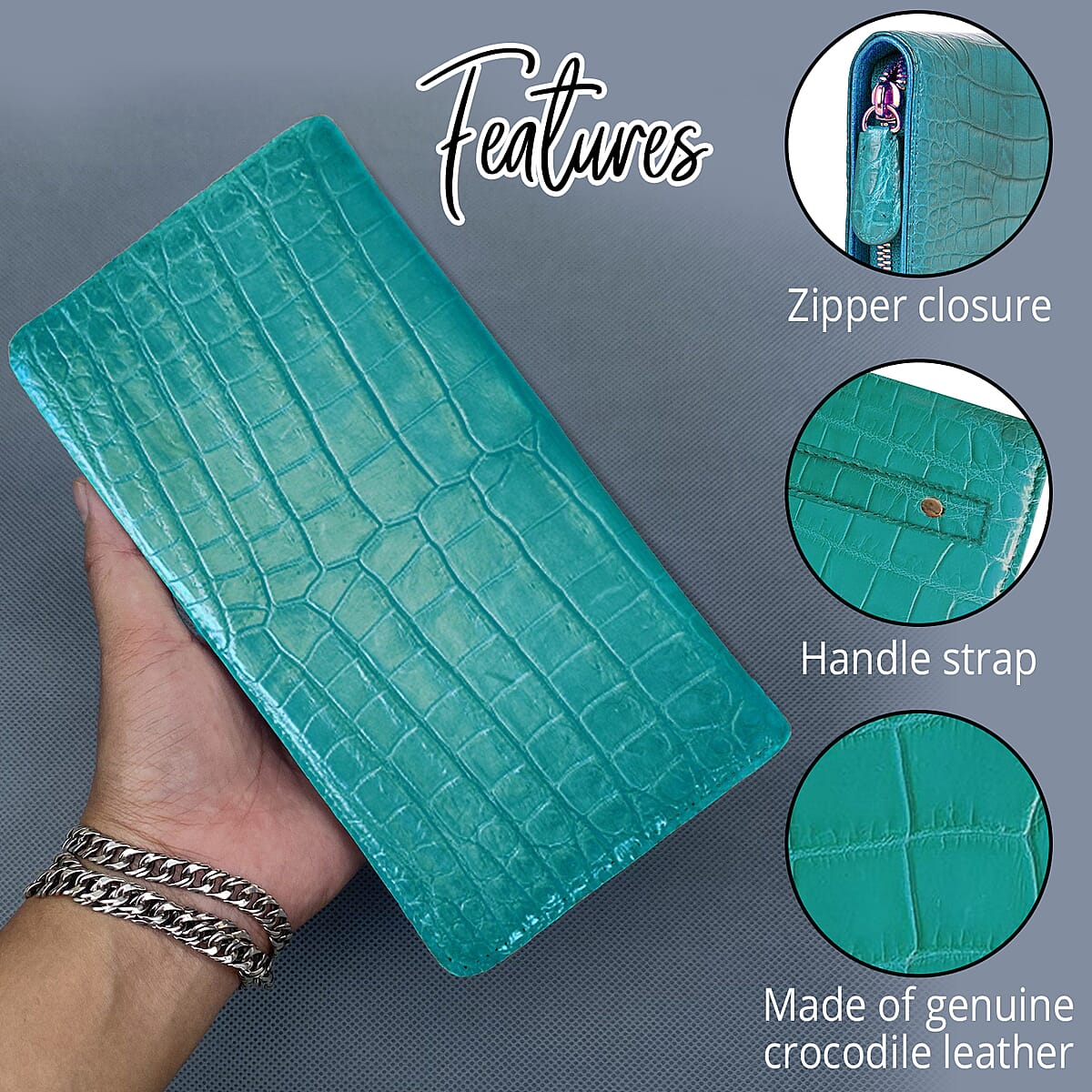 Grand Pelle Genuine Crocodile Leather Turquoise Green Long Wallet image number 1