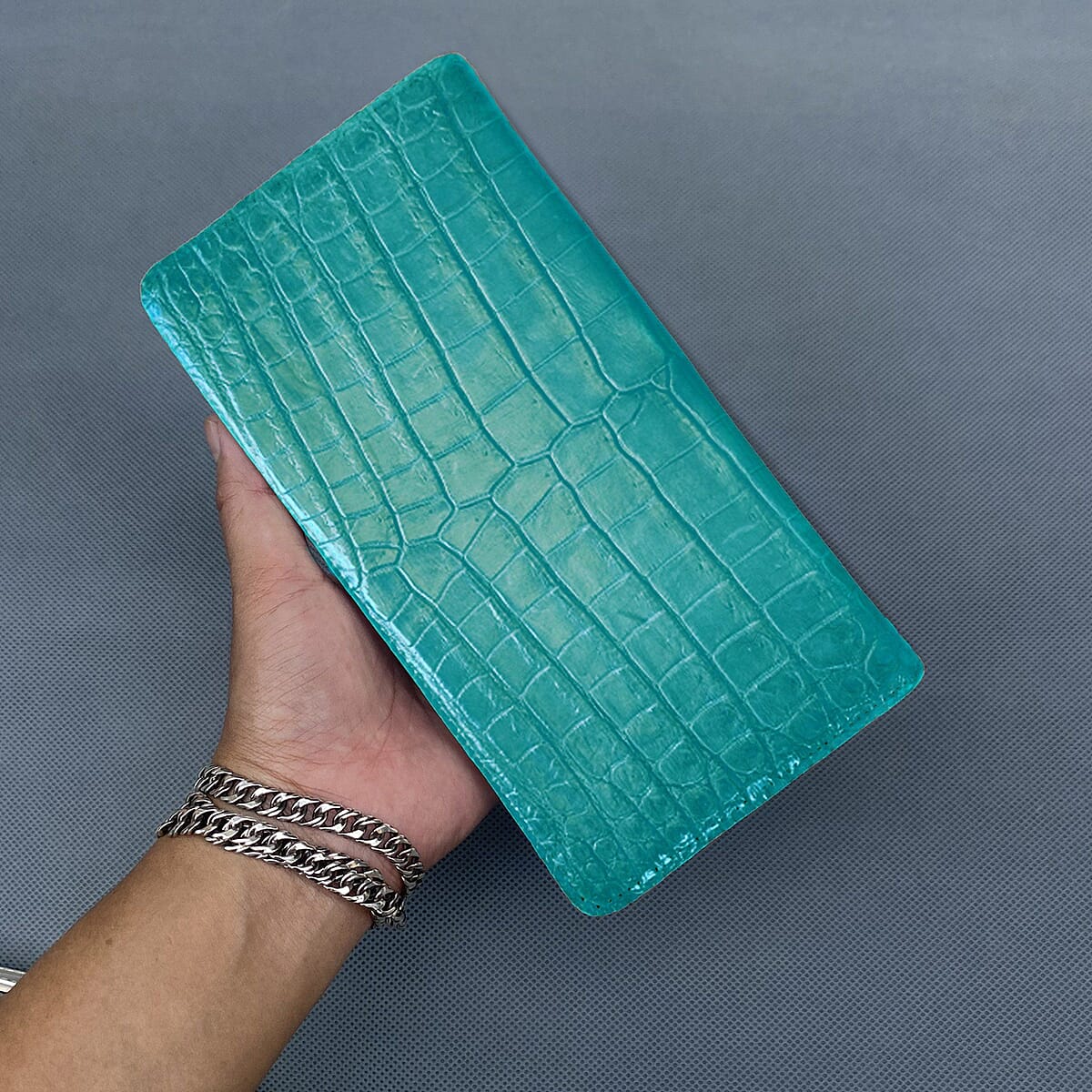 Grand Pelle Genuine Crocodile Leather Turquoise Green Long Wallet image number 3