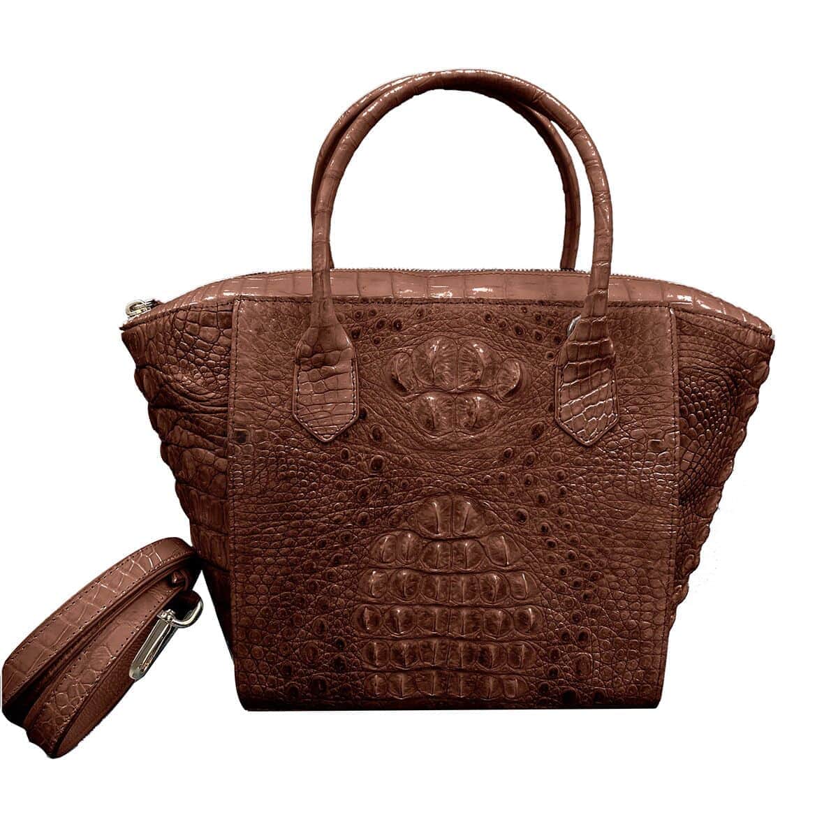 Grand Pelle Genuine Crocodile Leather Dark Chocolate Tote Bag (14.57"x10.24"x10.24") with Woven Strap image number 0