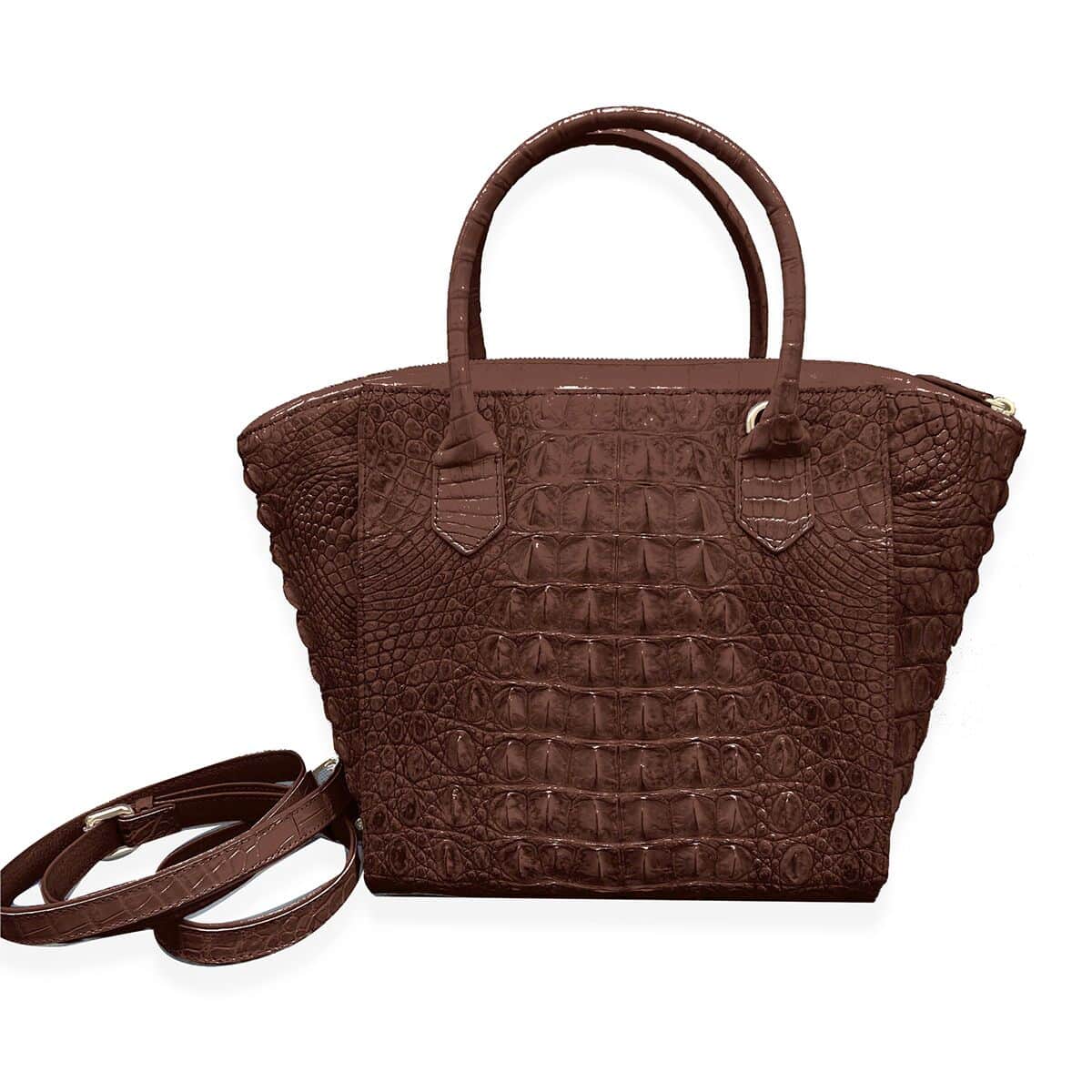 Grand Pelle Genuine Crocodile Leather Dark Chocolate Tote Bag (14.57"x10.24"x10.24") with Woven Strap image number 1