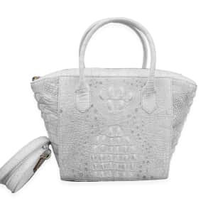 Grand Pelle Genuine Crocodile Leather Nature Color Tote Bag with Woven Strap