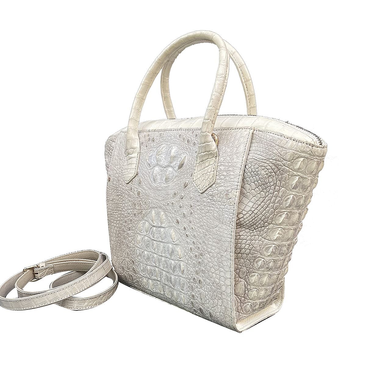 Grand Pelle Genuine Crocodile Leather Nature Color Tote Bag with Woven Strap image number 3