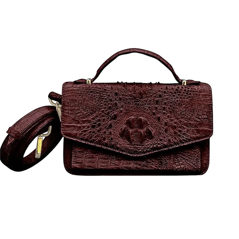 Grand Pelle Genuine Crocodile Leather Dark Chocolate Crossbody Bag with Detachable Shoulder Strap | Vintage Leather Crossbody Bag | Essential Minimalist Crossbody Bag | Utility Crossbody Bag