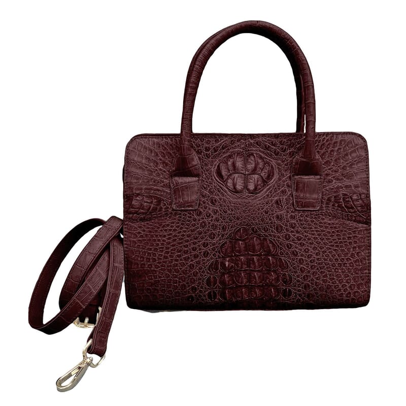 Grand Pelle Genuine Crocodile Leather Dark Chocolate Tote Bag with Detachable Shoulder Strap