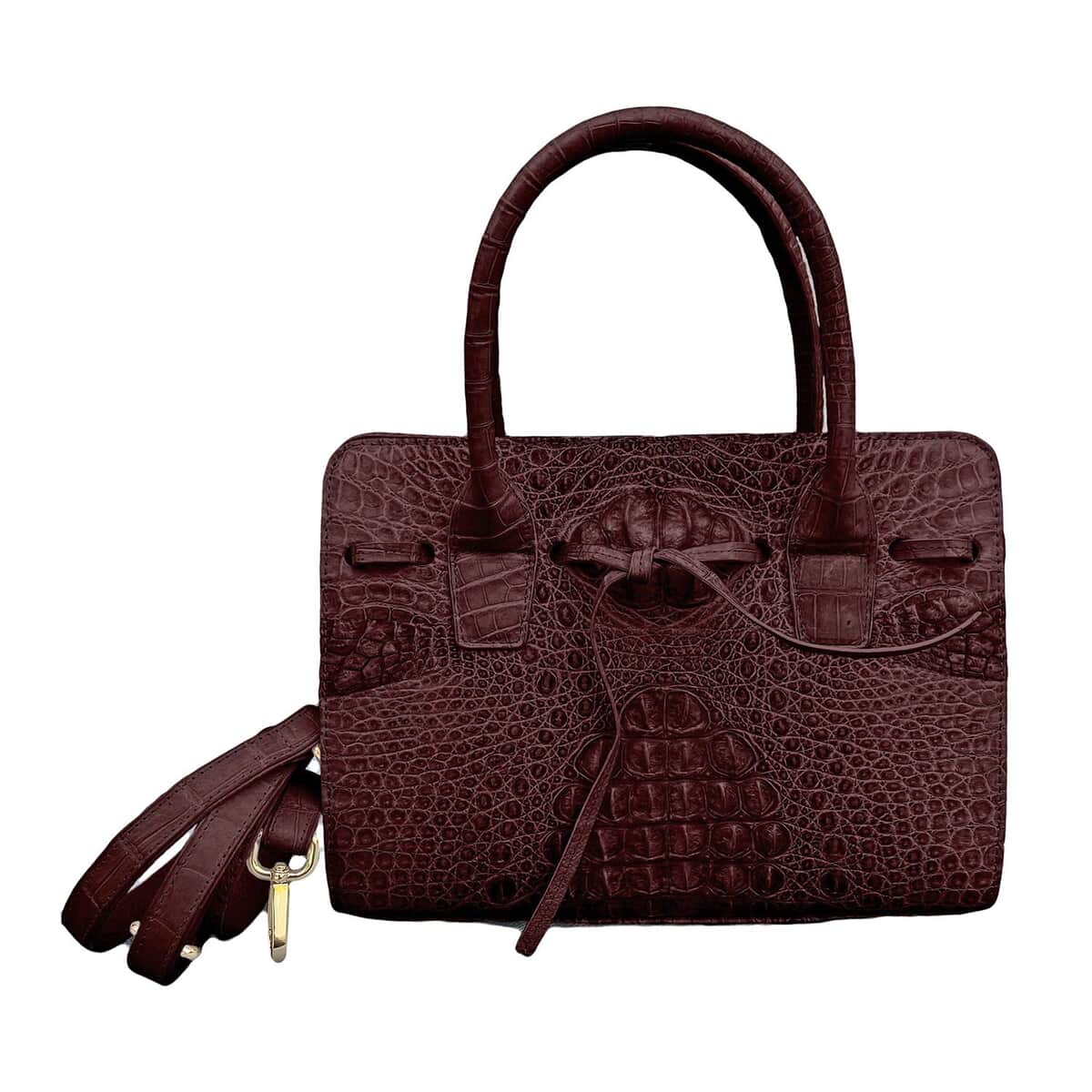 Grand Pelle Genuine Crocodile Leather Dark Chocolate Tote Bag (11"x4.3"x7.9") with Detachable Shoulder Strap image number 1