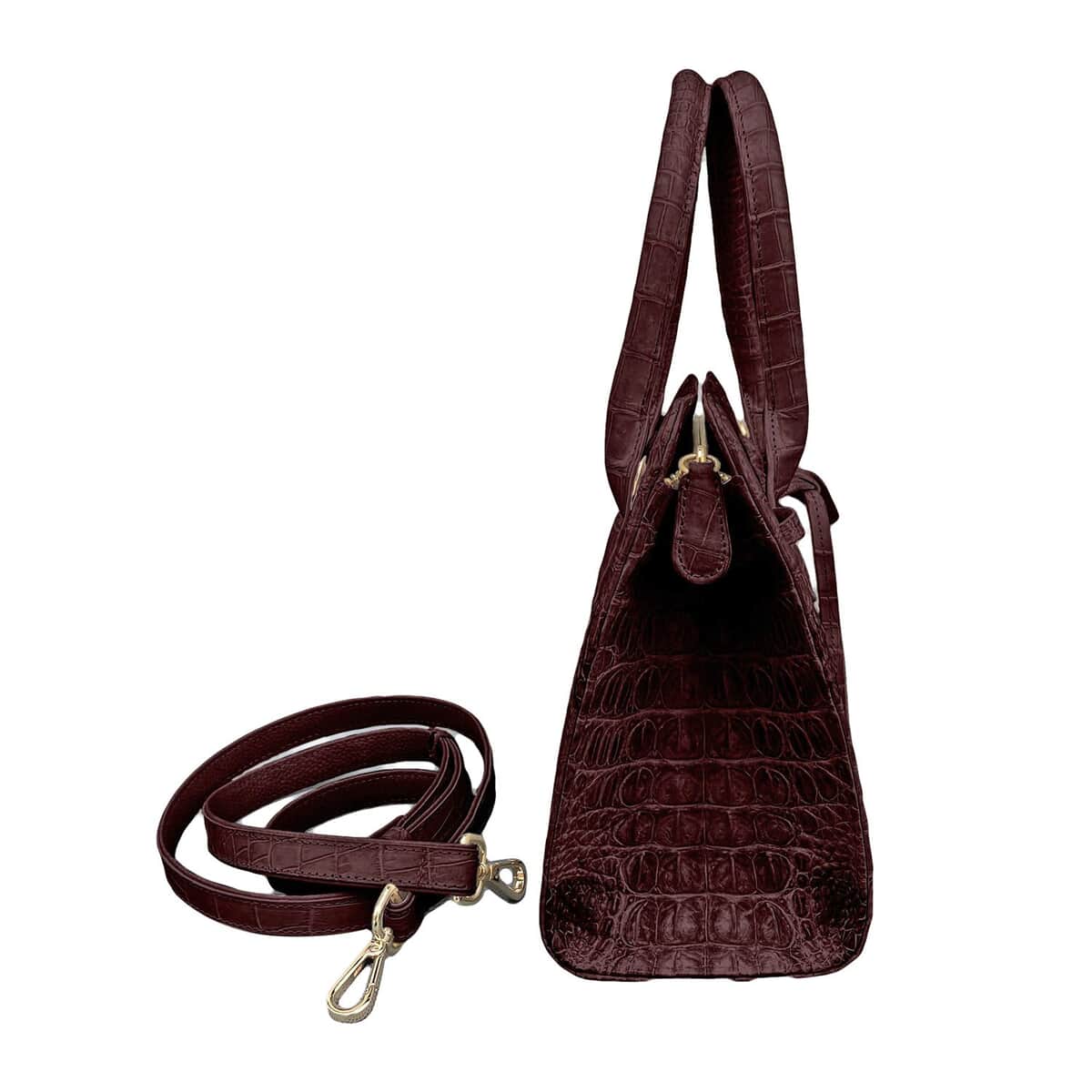 Grand Pelle Genuine Crocodile Leather Dark Chocolate Tote Bag (11"x4.3"x7.9") with Detachable Shoulder Strap image number 2