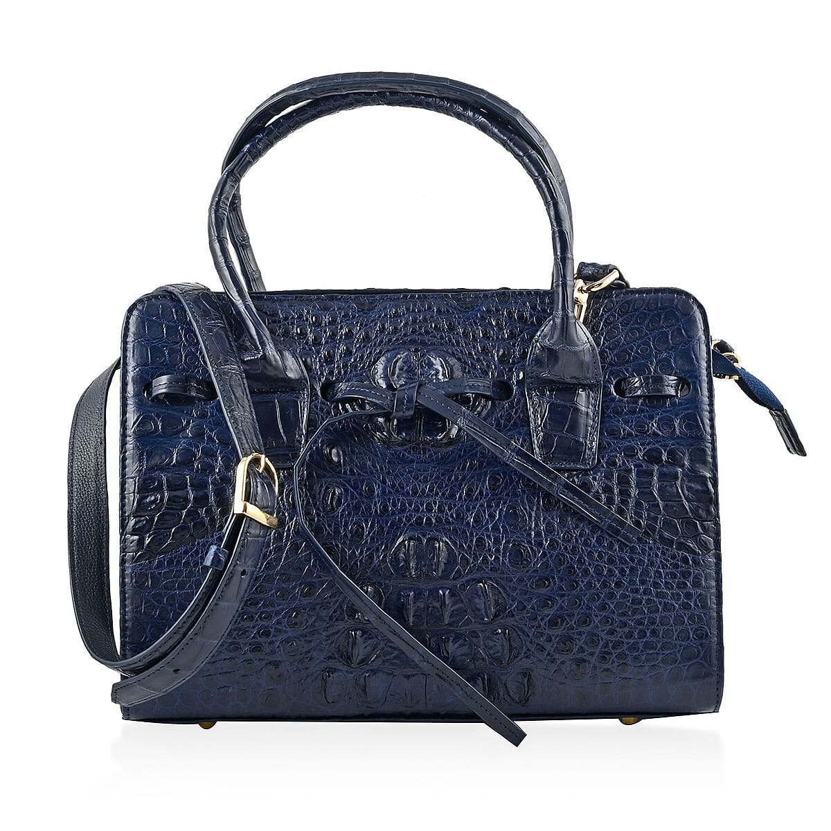 Grand Pelle Genuine Crocodile Leather Navy Tote Bag with Detachable Shoulder Strap image number 1