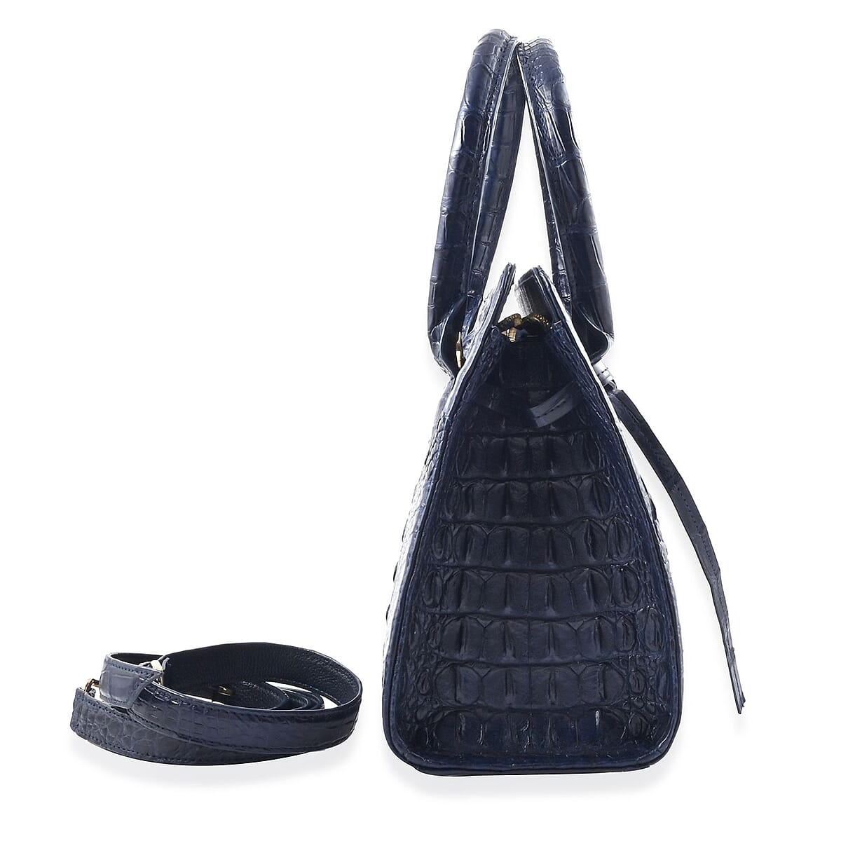 Grand Pelle Genuine Crocodile Leather Navy Tote Bag with Detachable Shoulder Strap image number 2
