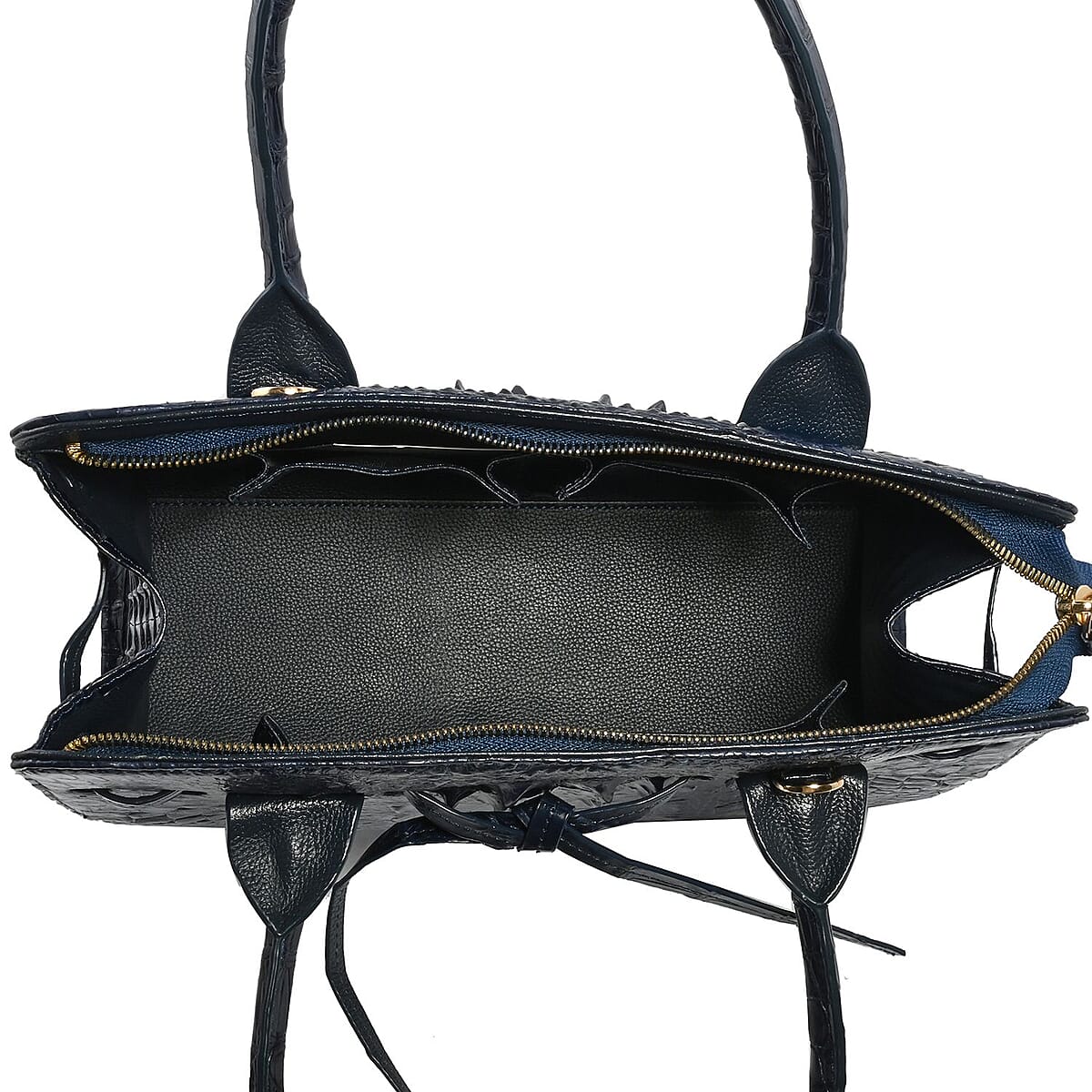 Grand Pelle Genuine Crocodile Leather Navy Tote Bag with Detachable Shoulder Strap image number 3