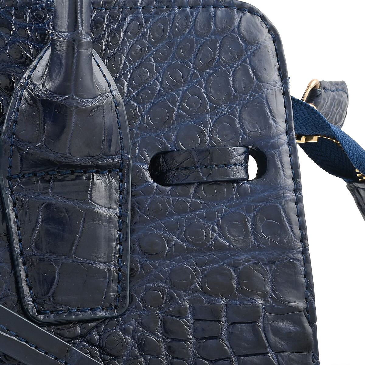 Grand Pelle Genuine Crocodile Leather Navy Tote Bag with Detachable Shoulder Strap image number 5