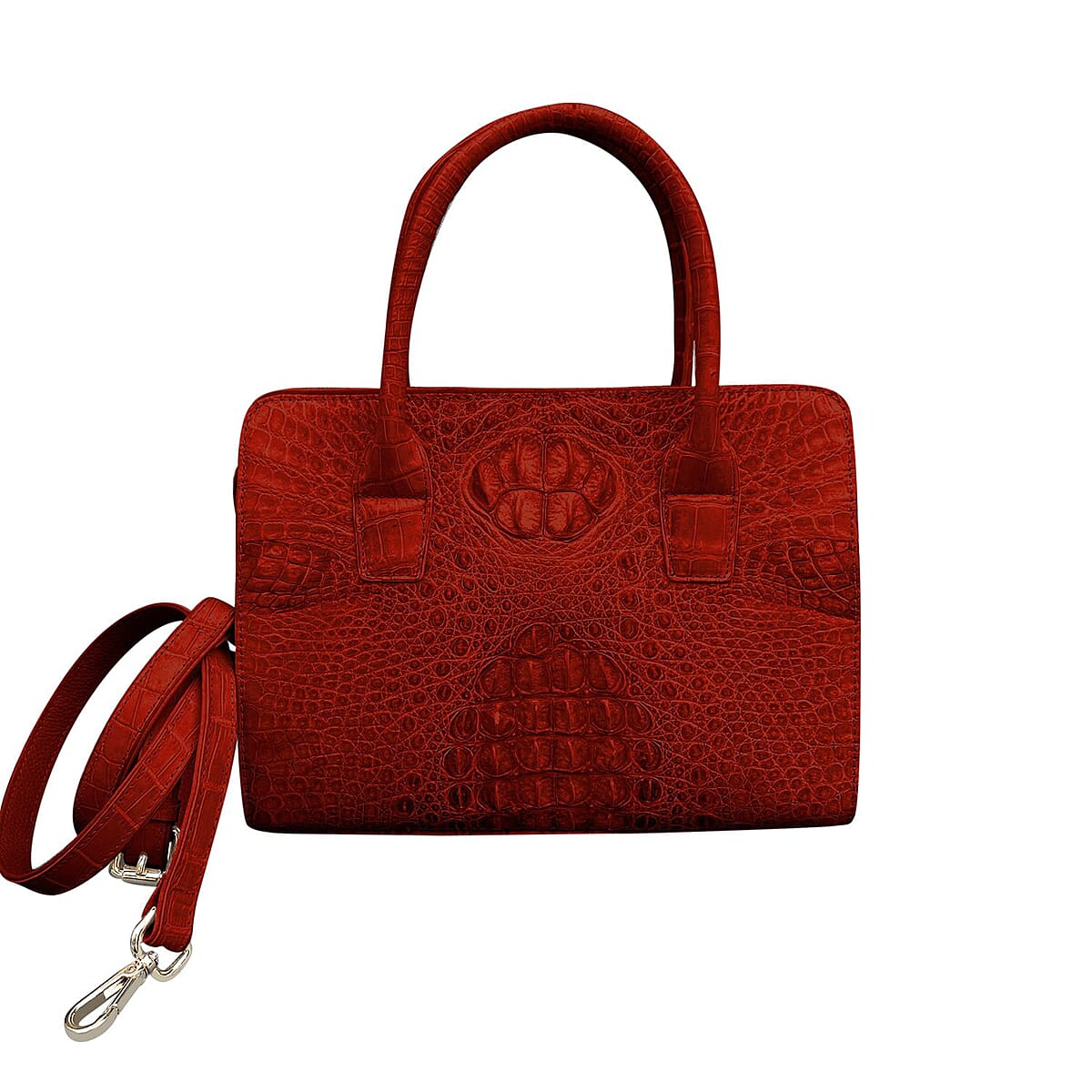 Grand Pelle Genuine Crocodile Leather Red Wine Tote Bag with Detachable Shoulder Strap image number 1
