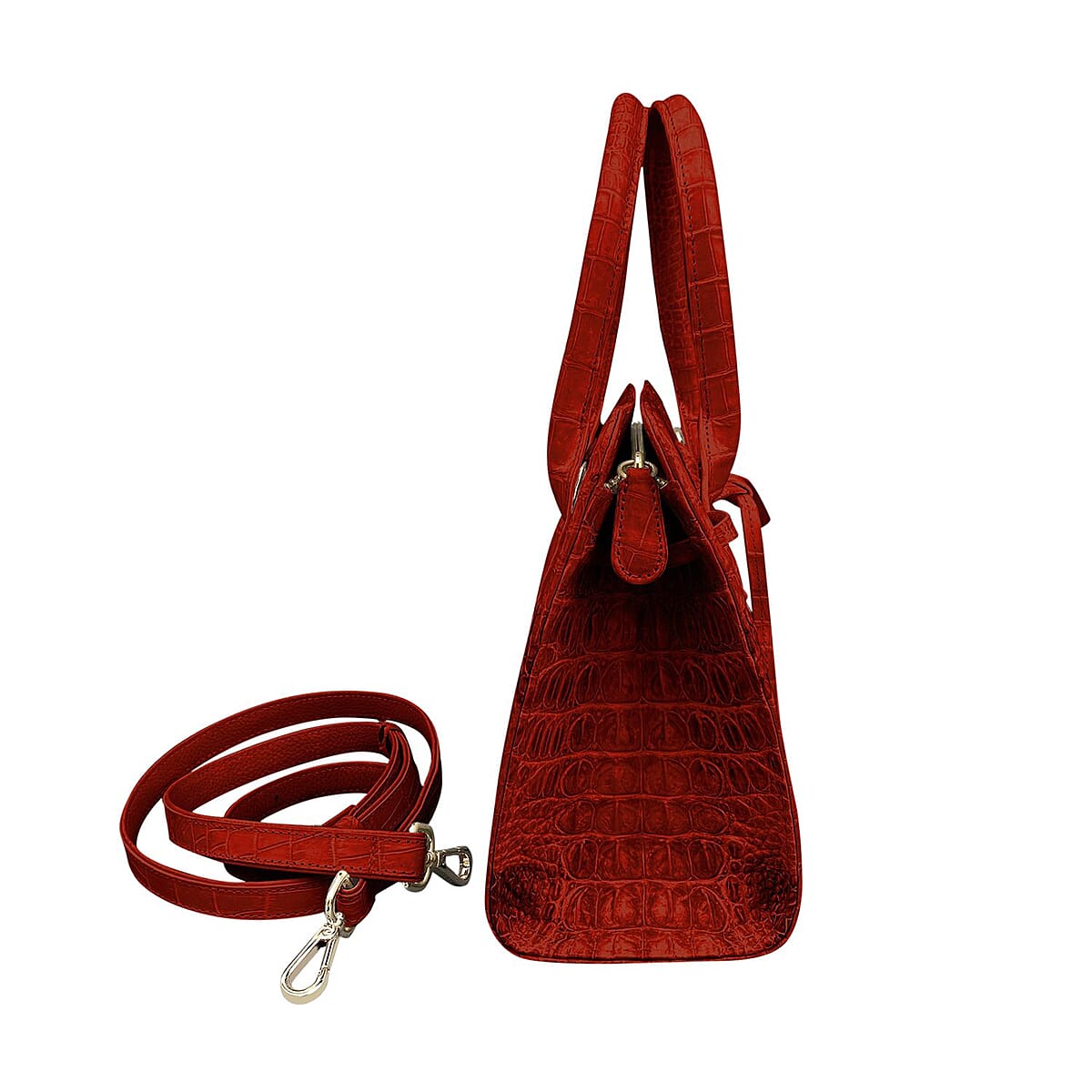 Grand Pelle Genuine Crocodile Leather Red Wine Tote Bag with Detachable Shoulder Strap image number 2