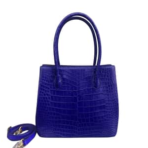 Grand Pelle Genuine Crocodile Leather Navy Tote Bag for Women with Woven Shoulder Strap , Women's Designer Tote Bags , Leather Handbags , Leather Purse