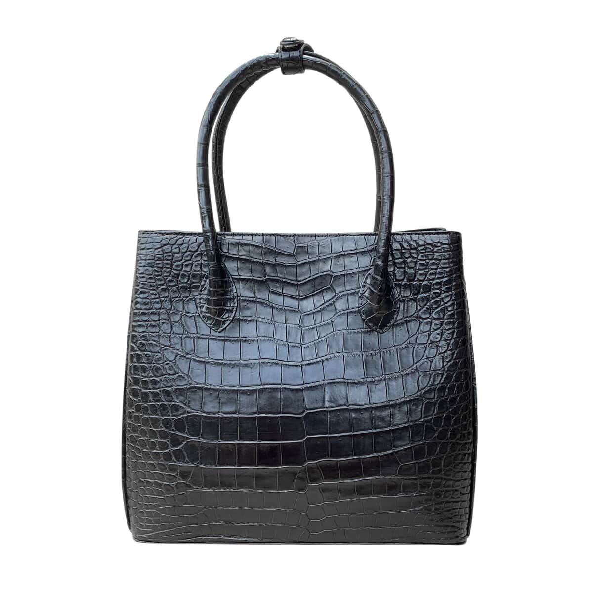 Jessica Exclusive Pick GRAND PELLE Black Genuine Caiman Crocodile Leather Shell Along with Cow Leather Lining Tote Bag image number 0