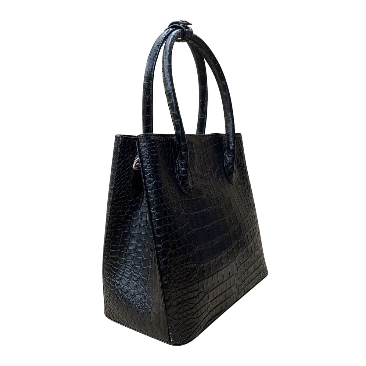 Jessica Exclusive Pick GRAND PELLE Black Genuine Caiman Crocodile Leather Shell Along with Cow Leather Lining Tote Bag image number 1