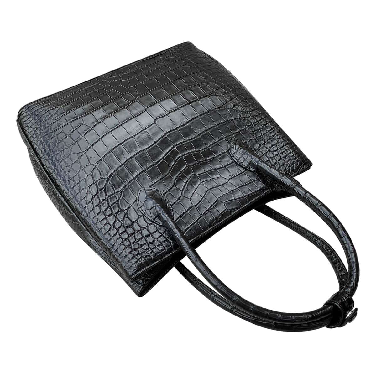 Jessica Exclusive Pick GRAND PELLE Black Genuine Caiman Crocodile Leather Shell Along with Cow Leather Lining Tote Bag image number 2