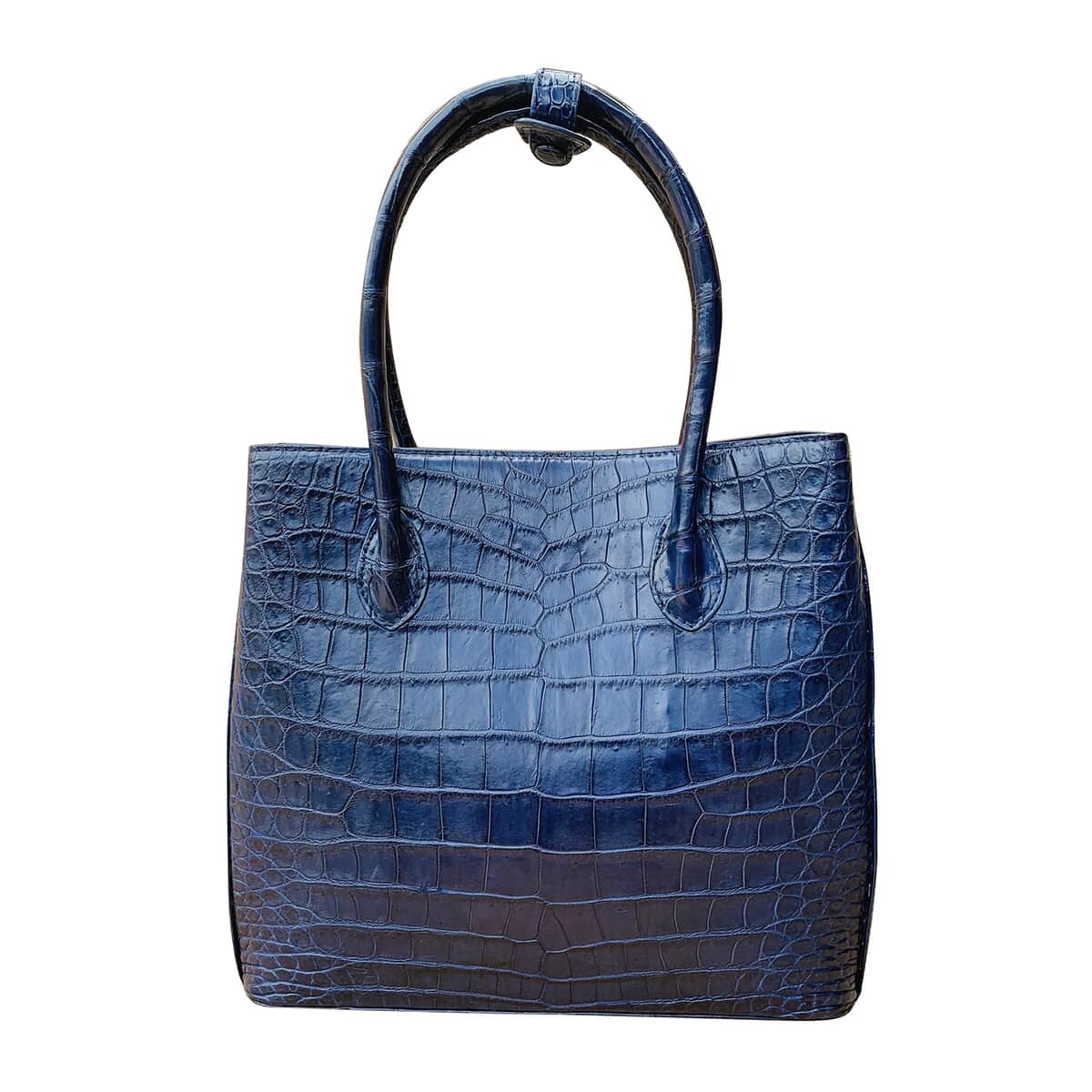 Grand Pelle Navy Genuine Caiman Crocodile Leather Shell Along with Cow Leather Lining Tote Bag for Women , Women's Designer Tote Bags , Leather Handbags , Leather Purse image number 0