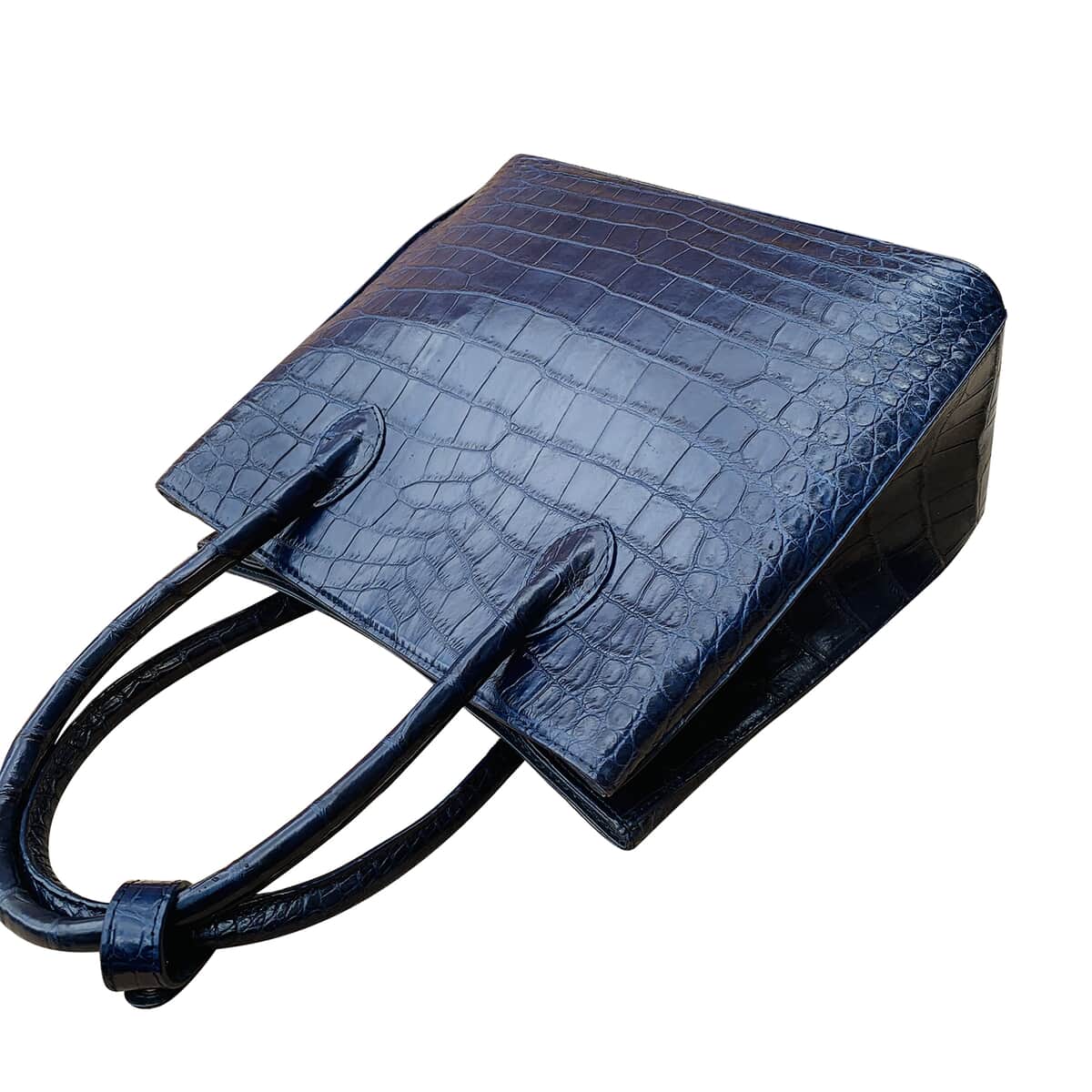Grand Pelle Navy Genuine Caiman Crocodile Leather Shell Along with Cow Leather Lining Tote Bag for Women , Women's Designer Tote Bags , Leather Handbags , Leather Purse image number 1