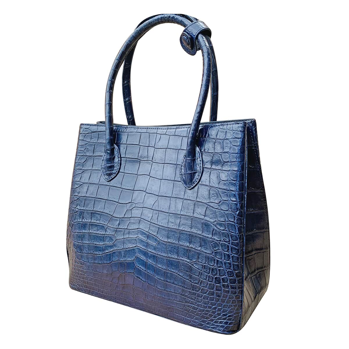 Grand Pelle Navy Genuine Caiman Crocodile Leather Shell Along with Cow Leather Lining Tote Bag for Women , Women's Designer Tote Bags , Leather Handbags , Leather Purse image number 2