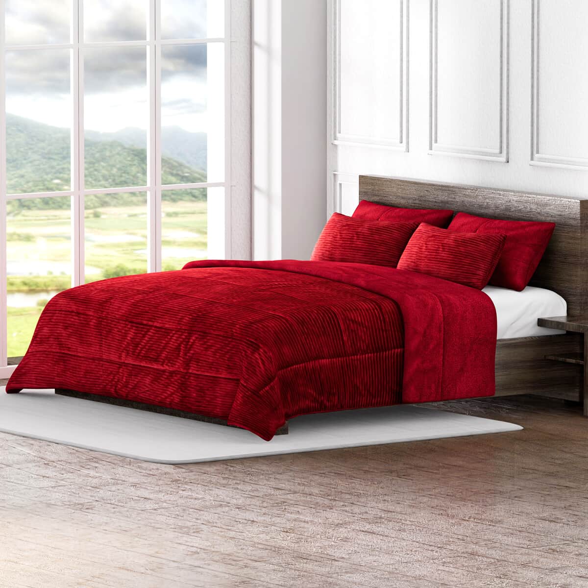 Homesmart Red Stripe Pattern Flannel and Sherpa Comforter and Pillow Cover -Queen image number 0