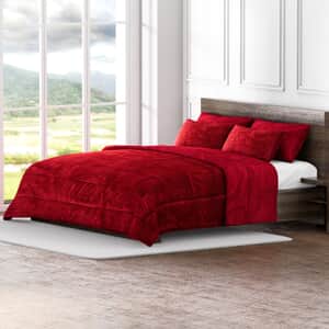 Homesmart Red Stripe Pattern Flannel and Sherpa Comforter and Pillow Cover -Queen