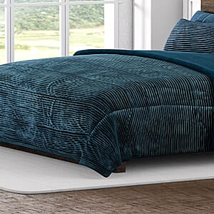 Homesmart Green Stripe Pattern Flannel and Sherpa Comforter and Pillow Cover -Queen