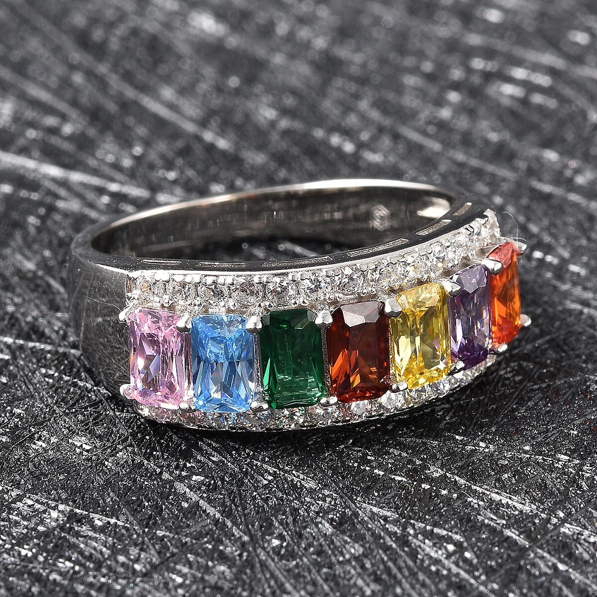 SUMMER DEALS Lustro Stella Finest Multi Color CZ Half Band Ring in Sterling Silver (Size 10.0) 2.85 ctw image number 1