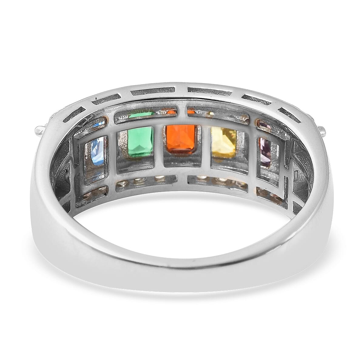 SUMMER DEALS Lustro Stella Finest Multi Color CZ Half Band Ring in Sterling Silver (Size 10.0) 2.85 ctw image number 4