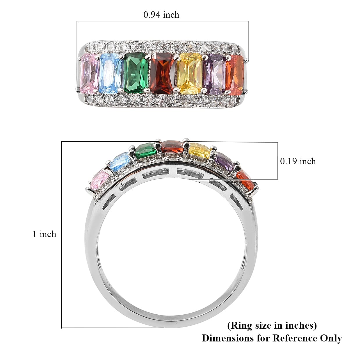 SUMMER DEALS Lustro Stella Finest Multi Color CZ Half Band Ring in Sterling Silver (Size 10.0) 2.85 ctw image number 5