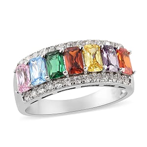 Lustro Stella Finest Multi Color CZ Half Band Ring in Sterling Silver (Size 7.0) 2.85 ctw