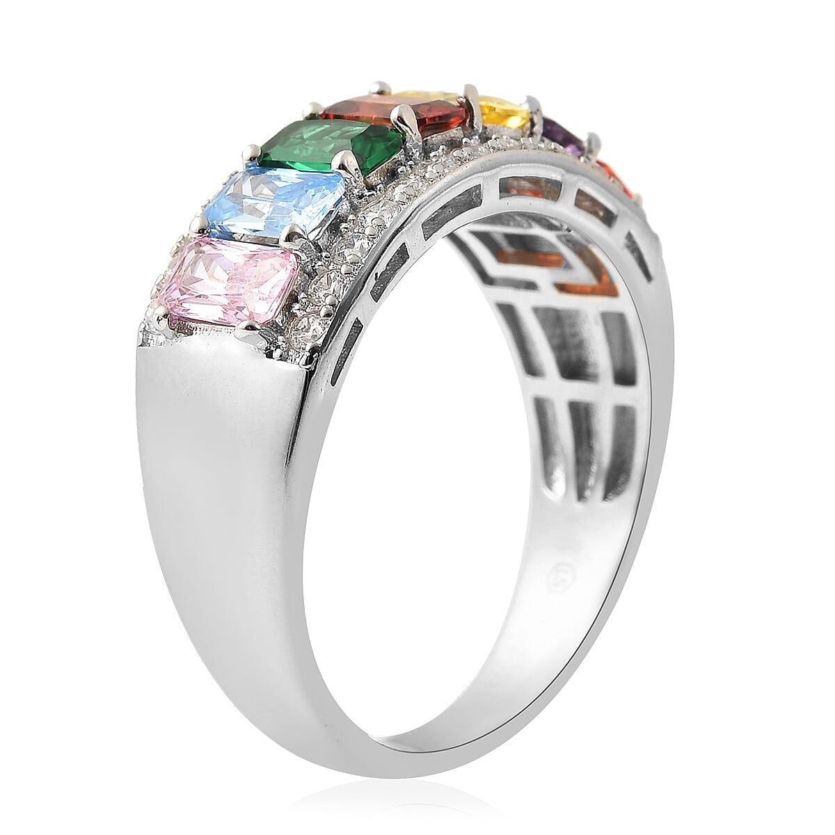Lustro Stella Finest Multi Color CZ Half Band Ring in Sterling Silver (Size 7.0) 2.85 ctw image number 3