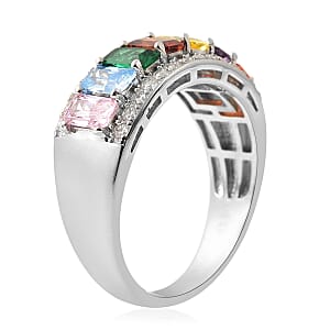 Lustro Stella Finest Multi Color CZ Half Band Ring in Sterling Silver (Size 7.0) 2.85 ctw