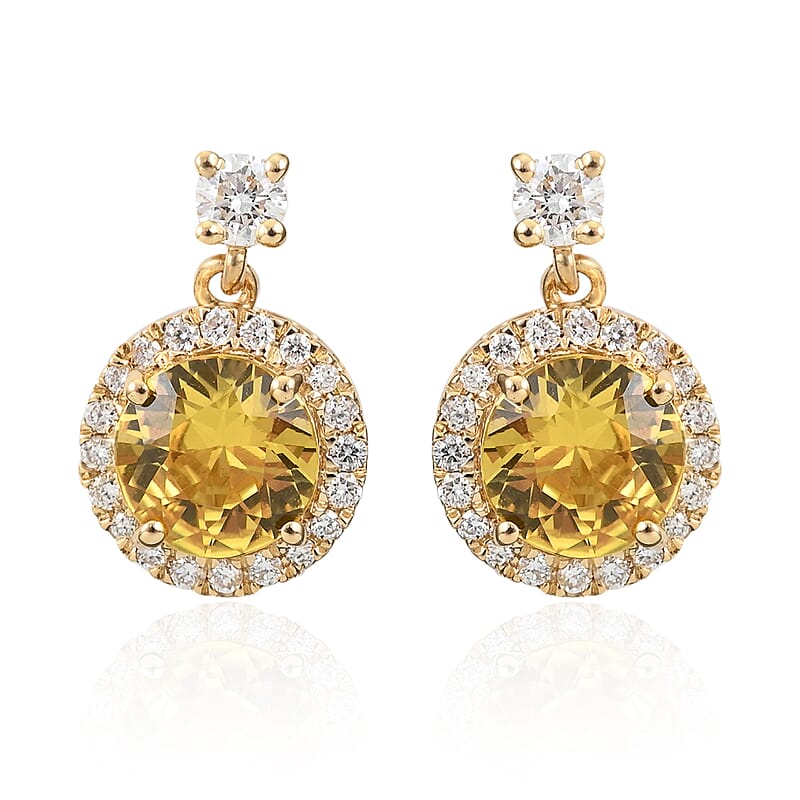 Certified and Appraised Iliana AAA Madagascar Yellow Sapphire and G-H SI Diamond 2.40 ctw Earrings in 18K Yellow Gold