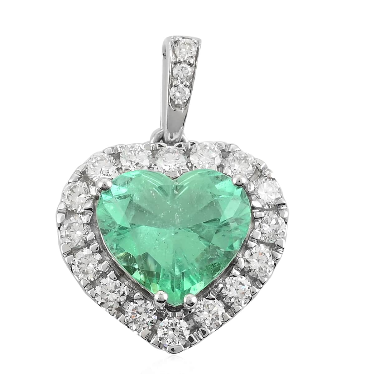 SUMMER DEALS RHAPSODY 950 Platinum AAAA Boyaca Colombian Emerald and E-F VS Diamond Heart Pendant 5.54 Grams 5.15 ctw image number 0