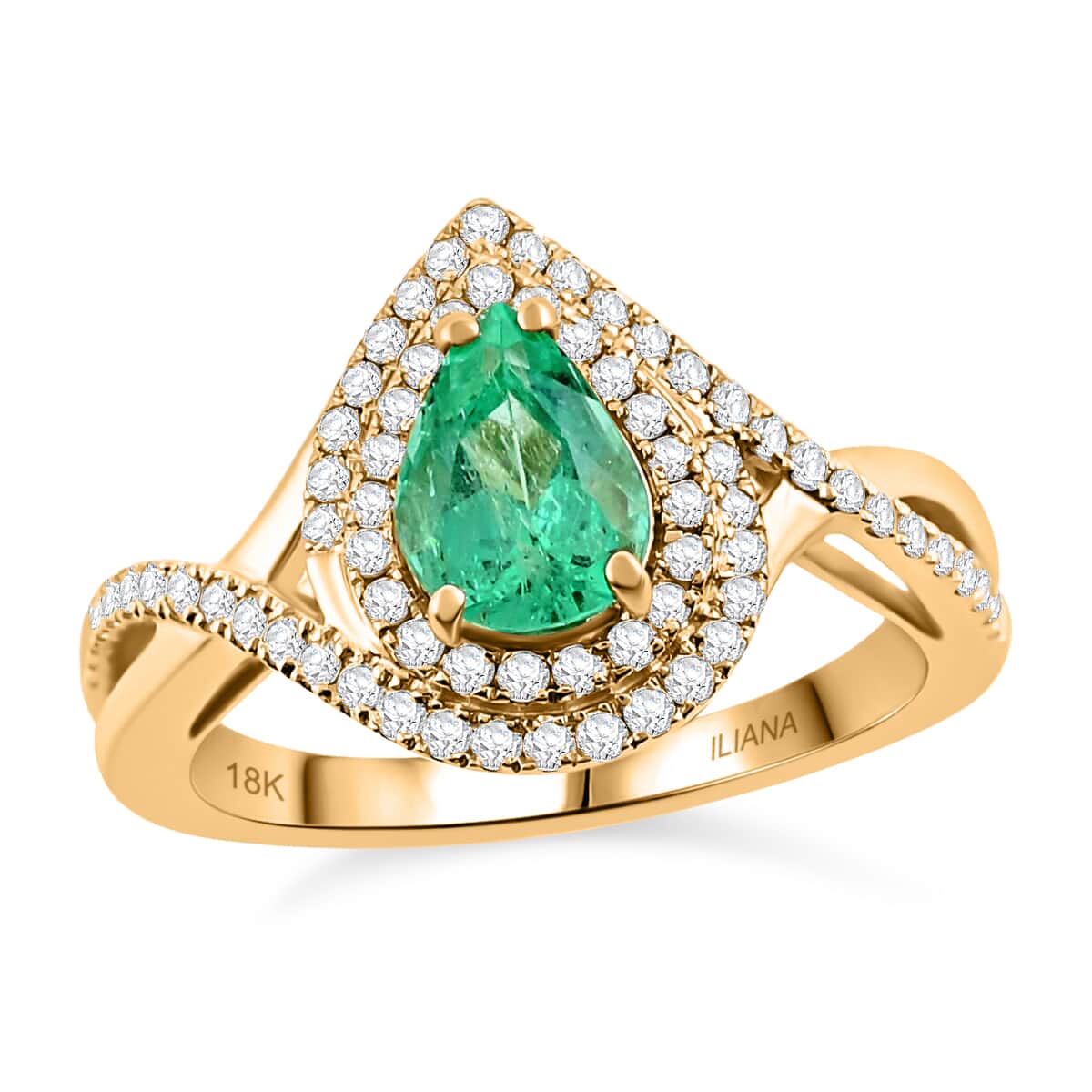 ILIANA 18K Yellow Gold AAA Boyaca Colombian Emerald and G-H SI Diamond Split Shank Ring 4.76 Grams 1.40 ctw image number 0