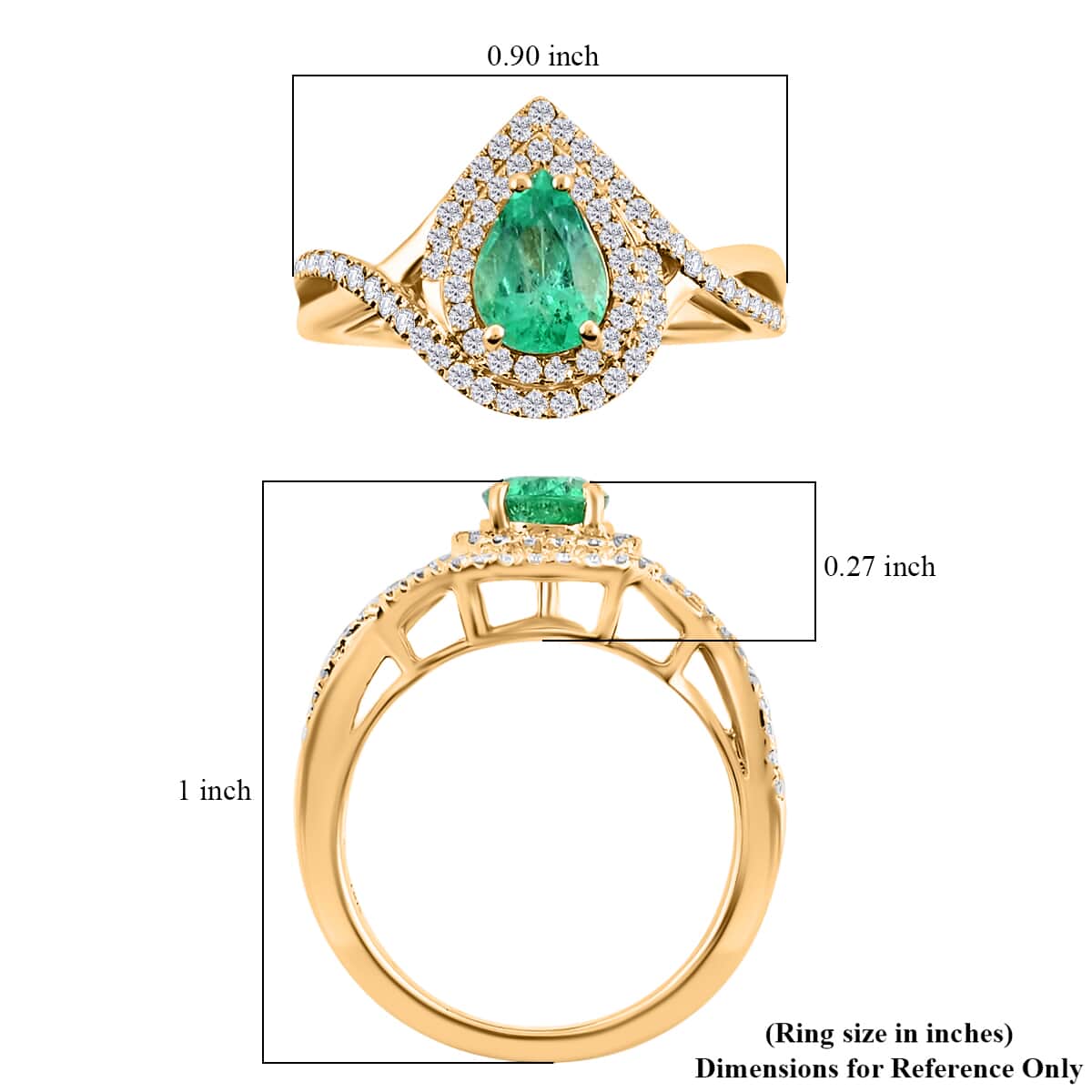 ILIANA 18K Yellow Gold AAA Boyaca Colombian Emerald and G-H SI Diamond Split Shank Ring 4.76 Grams 1.40 ctw image number 3