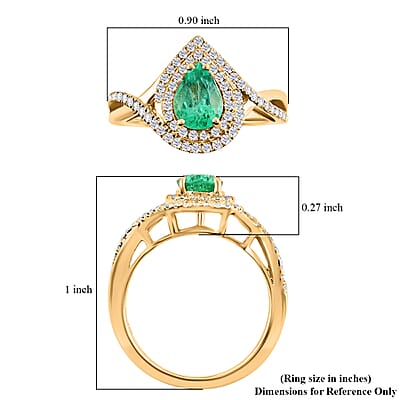 Iliana 18K Yellow Gold AAA Boyaca Colombian Emerald and G-H SI Diamond Split Shank Ring (Size 6.0) 4.76 Grams 1.40 ctw