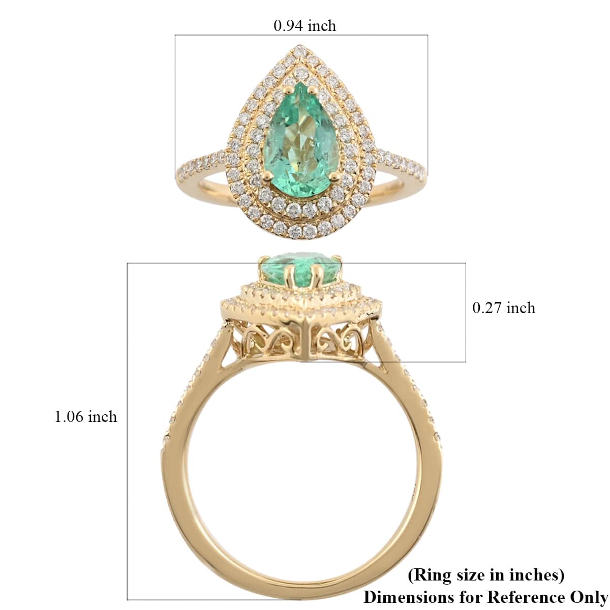 One Of A Kind Certified and Appraised ILIANA 18K Yellow Gold AAA Boyaca Colombian Emerald and G-H SI Diamond Halo Ring (Size 8.0) 3.80 Grams 1.45 ctw image number 3
